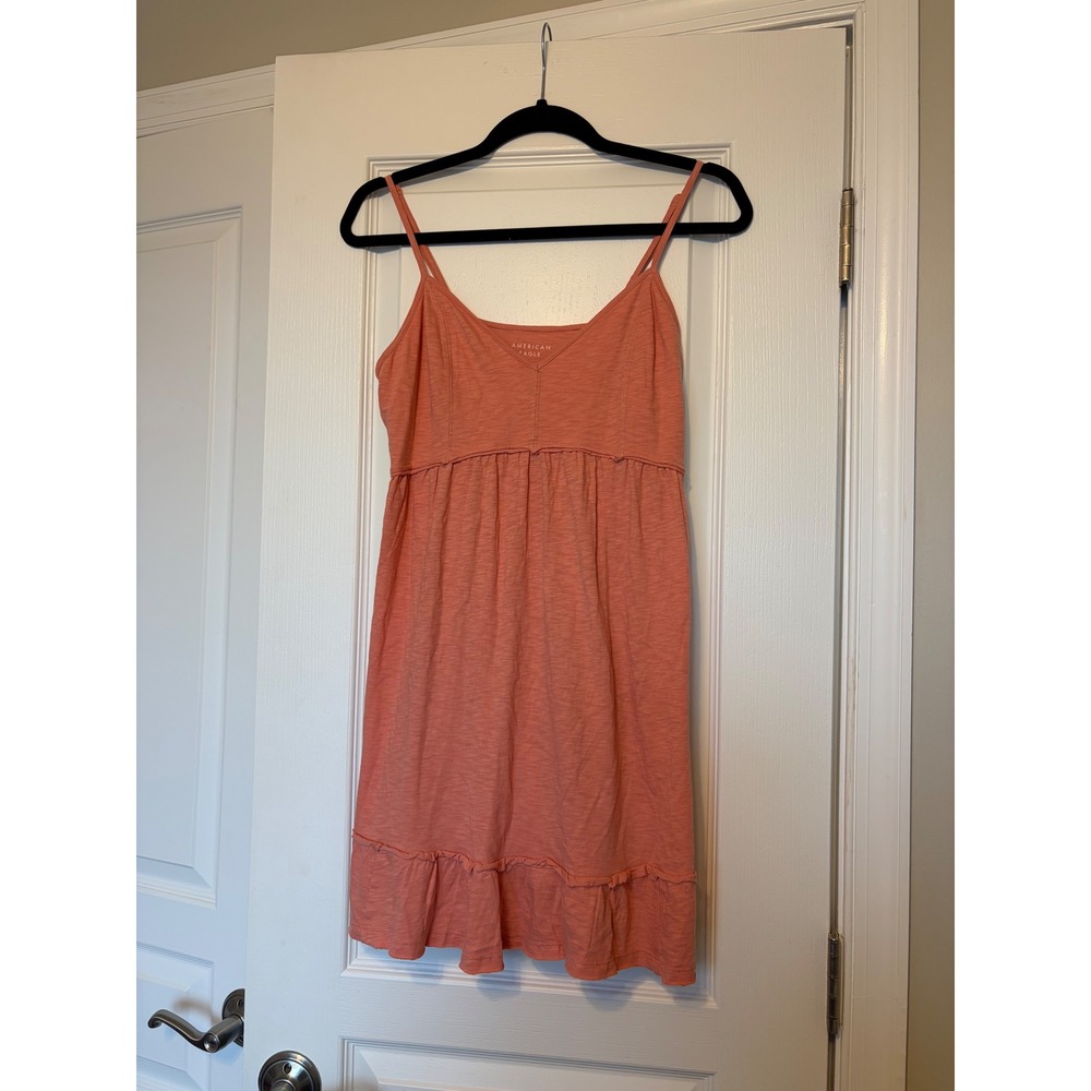 American Eagle Coral Pink Cotton Babydoll Mini Dress Ruffle Hem Small